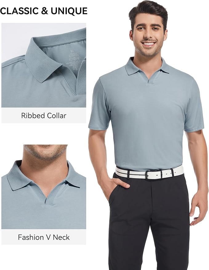 Esabel.C Jacquard Golf Shirts for Men Moisture Wicking Short Sleeve Performance - Image 4