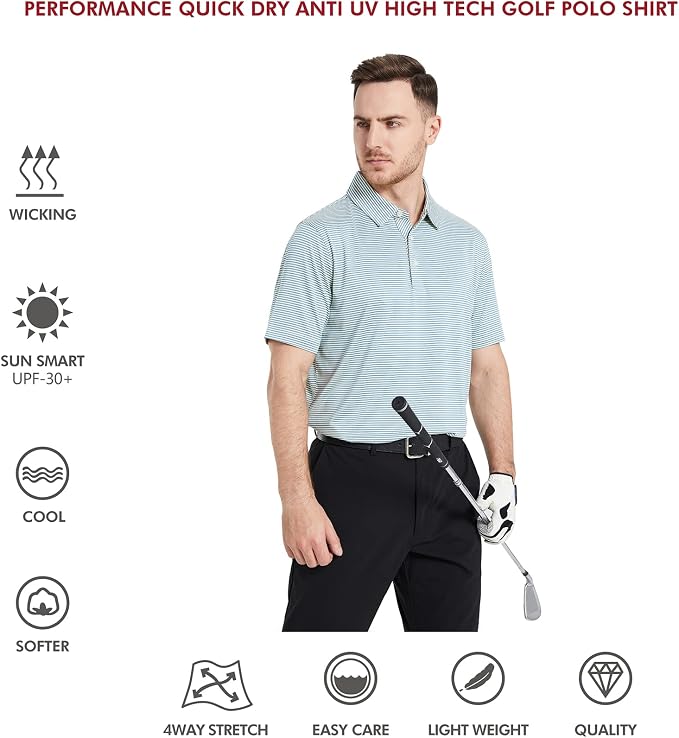 Men's Golf Polo Shirts Short Sleeve Striped Performance Moisture Wicking Dry - Image 5