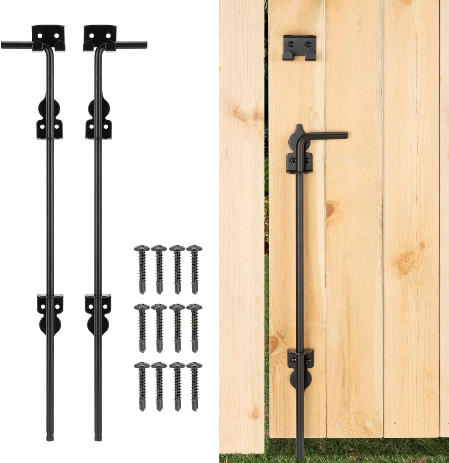 18" Cane Bolt Heavy-Duty Drop Rod for Gate, Gate Ground Latch for Wooden Fences Metal Gates Doors, Metal Gates Doors Stopper for Gate Ground, Wrought Iron Gate Latches, Black Finish(2 Pack)