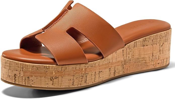 Coutgo Women's Platform Wedge Sandals Open Toe Slip On Slides Cork Heeled by Coutgo