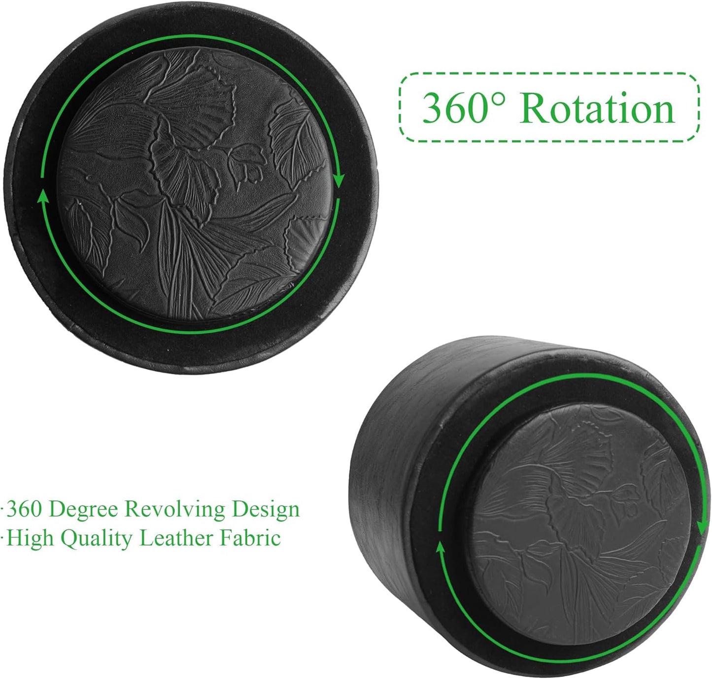 Hennaja Round Leather Art Supply Organizer,Remote Control Holder,360 Degree Spinning,Multi-Functional Pencil Holder,4 Compartments Desktop Stationary Organizer(1-Oil Black)