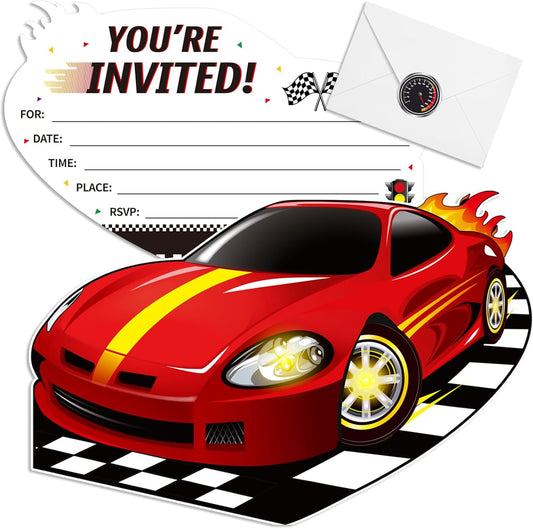 30 Sets Birthday Invitations with Envelopes Stickers Themed Invitations for Girl Boy Birthday Party Supplies Decoration (Race Car)