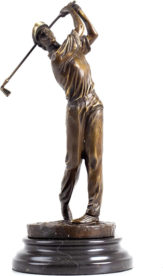 13.2" Bronze Golfer Statue, Golf Figurines Bronze Statues and Sculptures Handmade Art Collectible for Home Office Decor