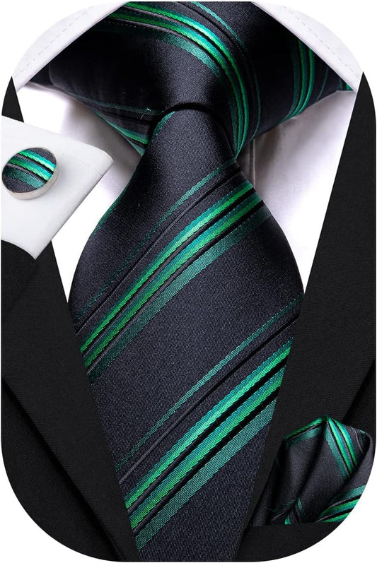 Hi-Tie Men 63inches Tie Set Extra Long Necktie Paisley Tie Pocket Suqare Cufflinks Big and Tall Men Tie