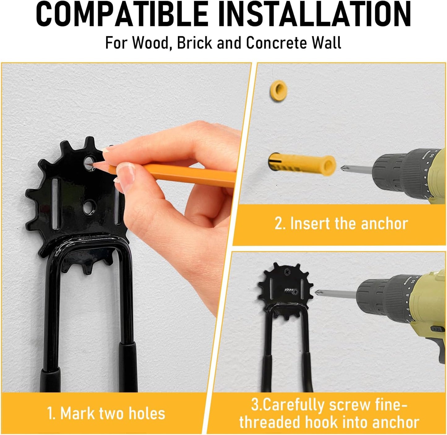 20 Pack Garage Heavy Duty Steel Hooks, Durable Storage Utility Wall Mount Holder with PVC Anti-Slip Coating for Hanging Garden Chairs, Ropes, Power Tools, Bike, Ladder and Warehouse