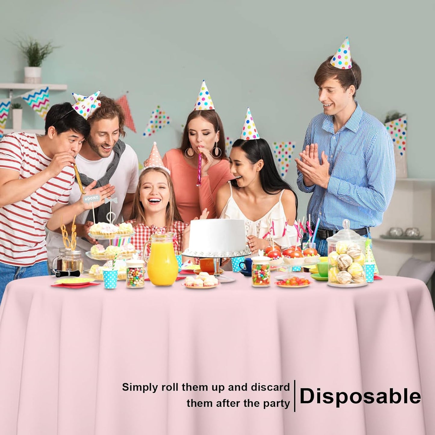 12 Pack Round Disposable Pink Tablecloth, Pink Plastic Table Cloths for Parties Disposable, 84x84 in Waterproof Camping Tablecloth for Birthday Party Baby Shower Picnic School