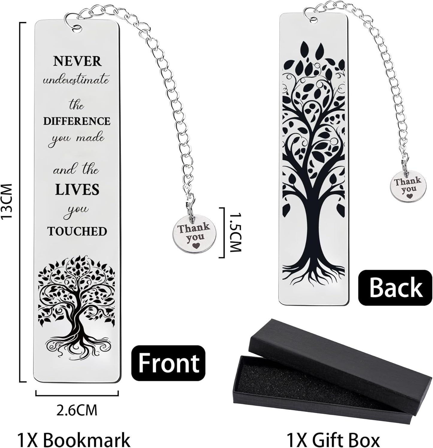 Inspirational Bookmark Gifts for Women Men - Metal Thank You Bookmarks with Never Underestimate The Difference Quote, Leaving Present for Colleagues Teacher Employees