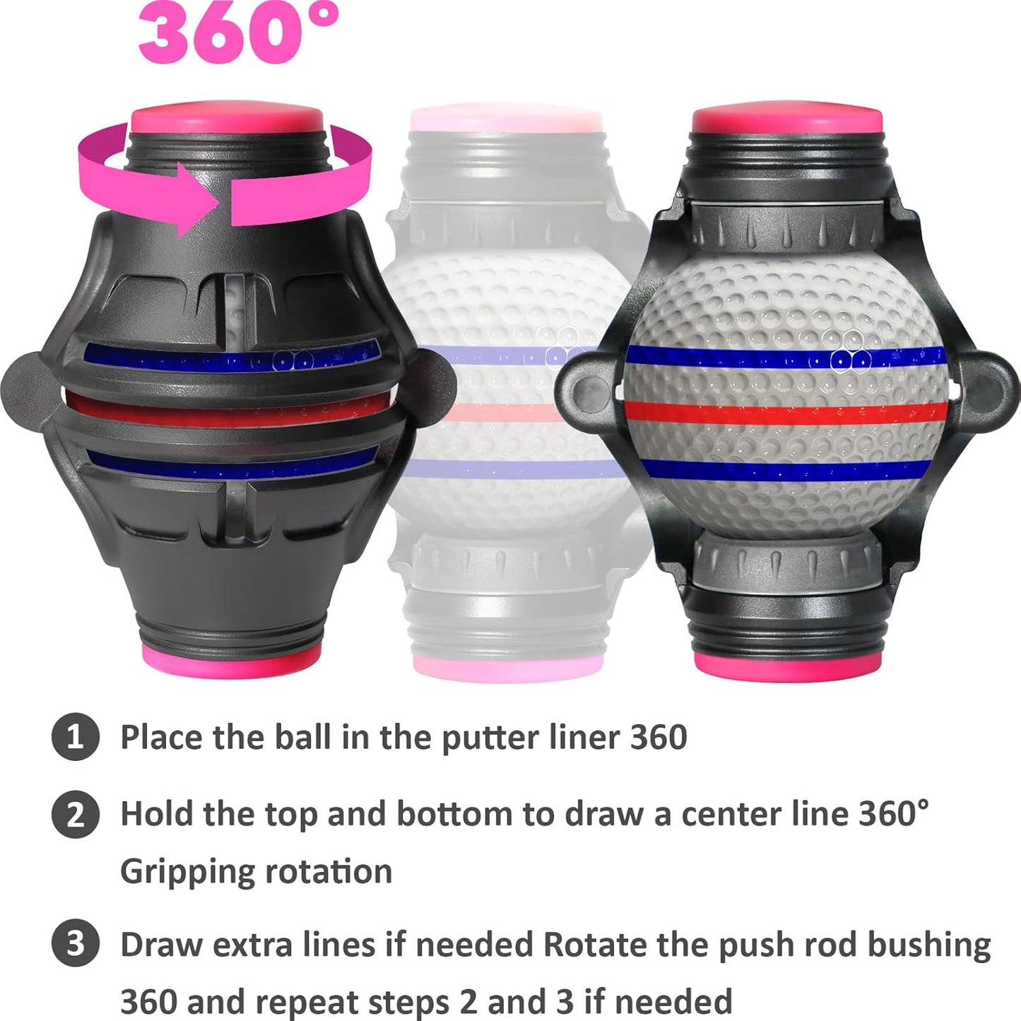 1 Pack 360° Triple Line Golf Ball Marker，Golf Ball Line Marker Tool，Golf Ball Marker Stencil，Alignment Ball Marker，Golf Accessories