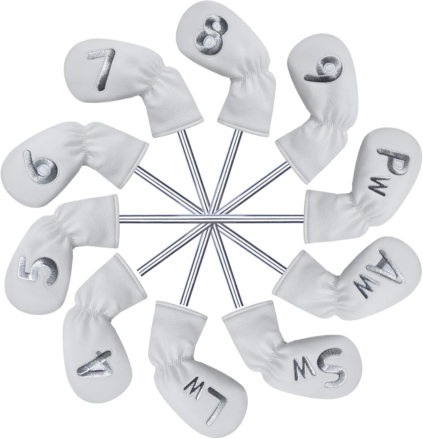 10 Pcs Iron Covers for Golf Clubs, Premium PU Leather Golf Iron Covers with Embroidered Big Numbers, Fits Most Iron Clubs and Hybrid Irons, Easy On and Off