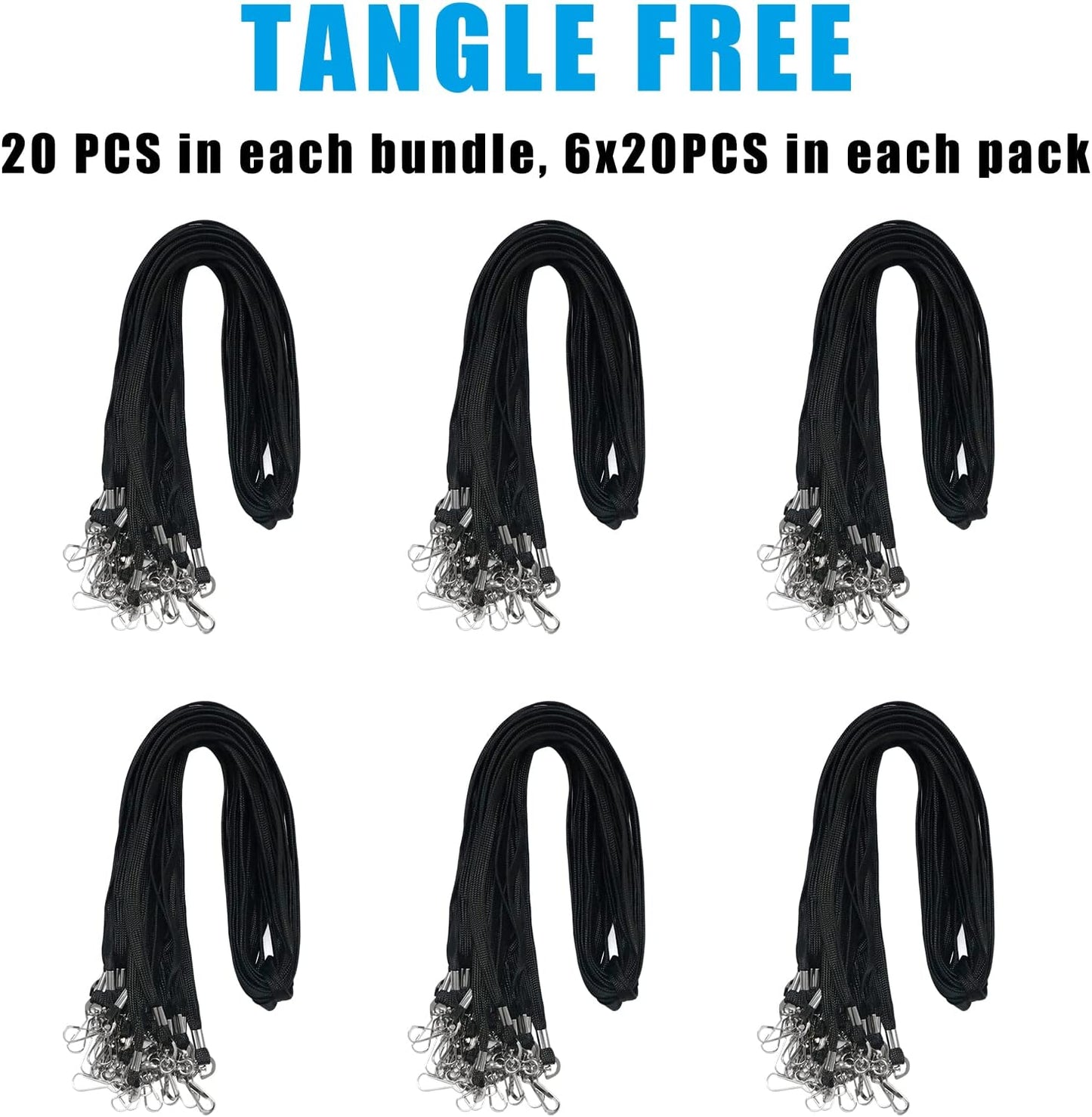 120 Pcs Black Lanyards Premium Bulk Flat Lanyards 36" with Swivel J Hook for ID Name Badge Holder, VIP, School, Kids, Coach, Conference, Festival and Hang Keys
