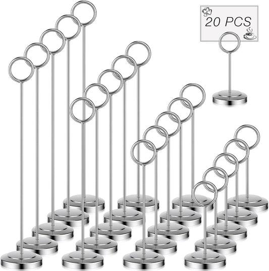 20 Pcs Table Number Holders 4/6/8/10 Inch Place Card Holder Stands Wire Photo Clips Metal Table Card Stands for Centerpieces, Photos, Food Signs, Birthdays, Weddings (Silver)