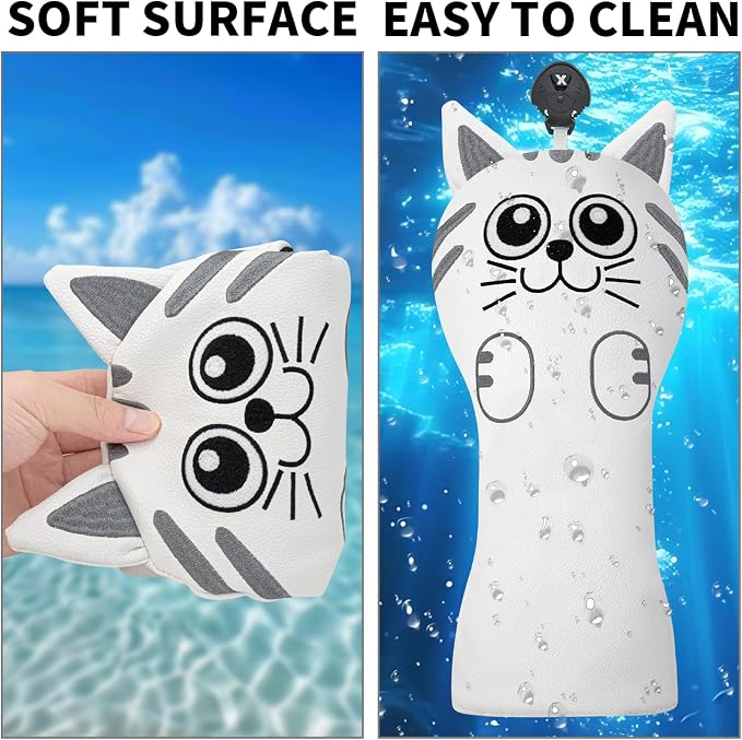 Golf Kitty Head Cover Golf Club White Leather Headcovers 1pc/4pcs Set Fits - Image 7