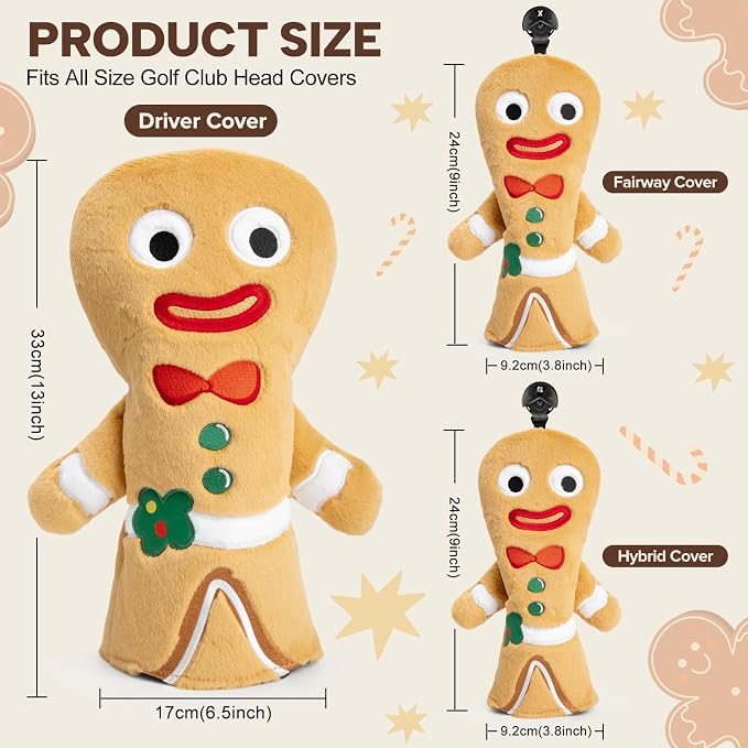 Golf Club Head Covers, Plush Gingerbread Man Golf Driver Covers Fairway Wood - Image 8