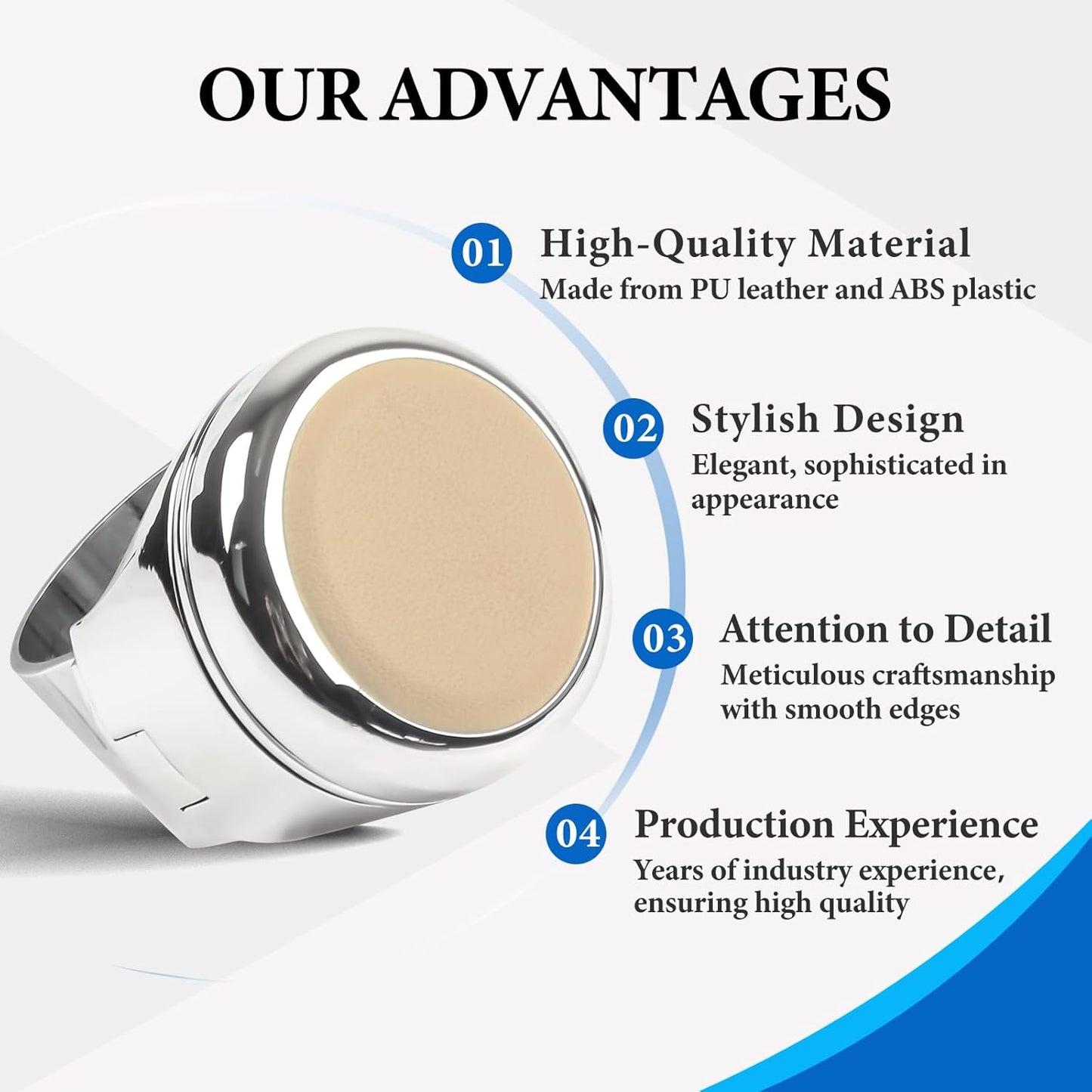 Hoffen Steering Wheel Spinner Sport Maneuvering Knob Cow Leather Cover Swivel Suicide Knob Universal Fit for Cars, Trucks, Boats (Beige)