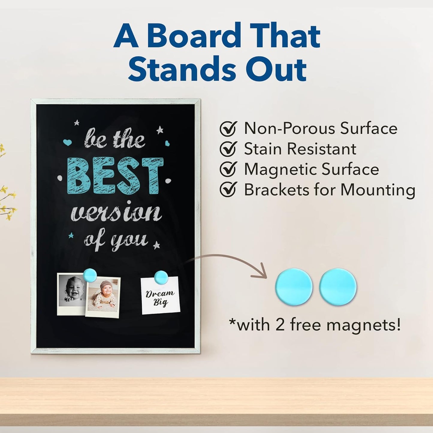 24 x 36 Magnetic Chalkboard Blackboard - Large Hanging Framed Wall Chalk Board w/Wooden Frame - Rustic 2x3 Wall Black Board to Use at Home and Office - Includes Magnets (Whitewashed)