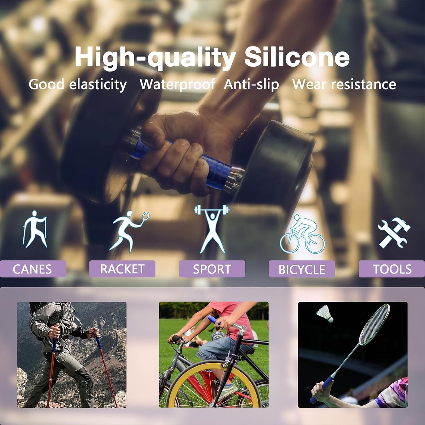 2 Rolls 1IN X 10FT Grip Tape,Self Fusing Silicone Grip Wrap for Handles,No Adhesive,Blue