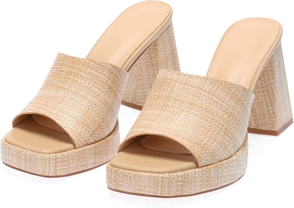 Monrovia Womens Sandals Heels for Women Slide On Block Chunky Platform High - Image 2