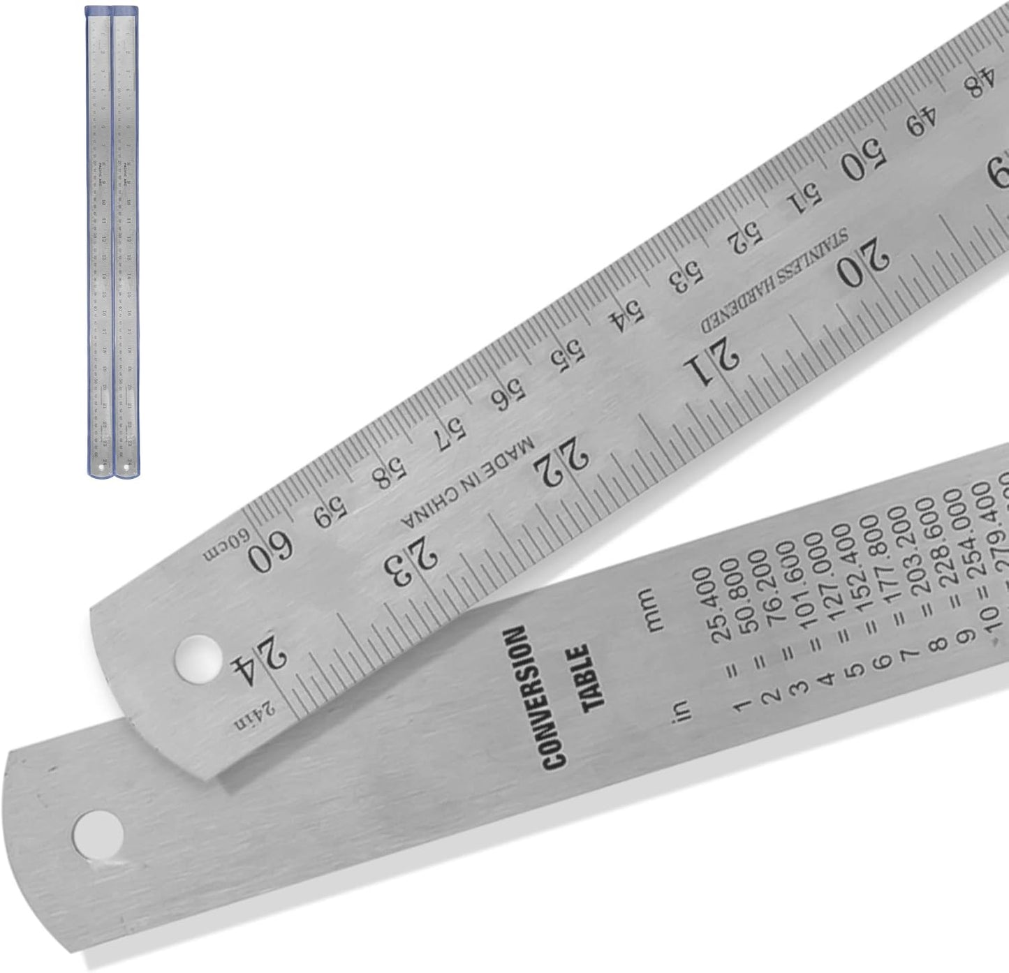 2 Pack Pacific Arc 24 Inch Stainless Steel Ruler with Inch/Metric Conversion Table
