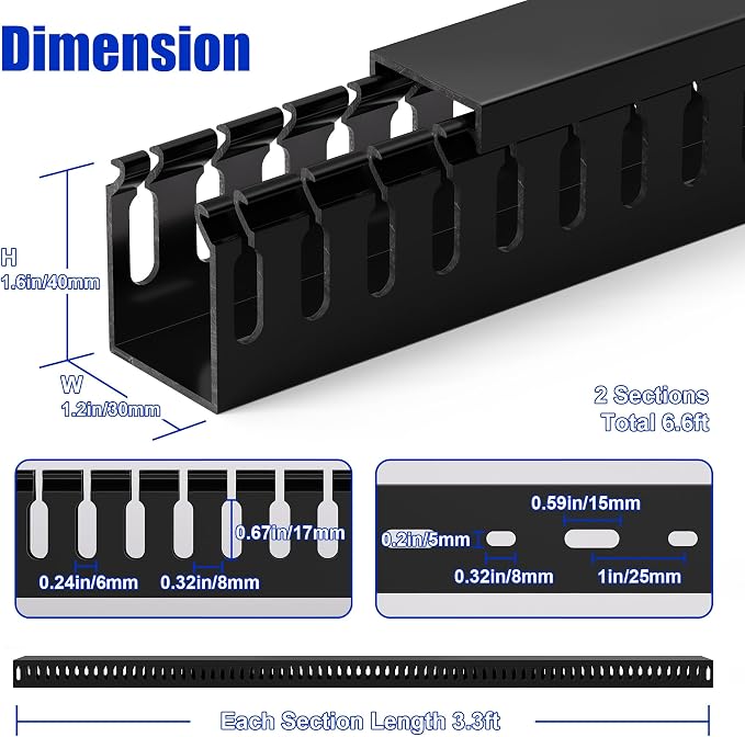 ZhiYo H1.6 x W1.2in Cable Raceway, 6.6ft Server Rack Cable Management Under - Image 2