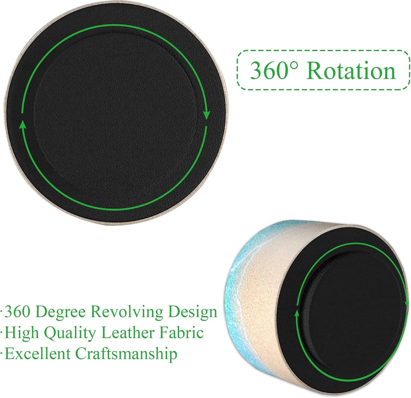 Hennaja Round Leather Art Supply Organizer,Remote Control Holder,360 Degree Rotating,Multi-Functional Pencil Holder,4 Compartments Desktop Stationary Organizer(1-Sandbeach)