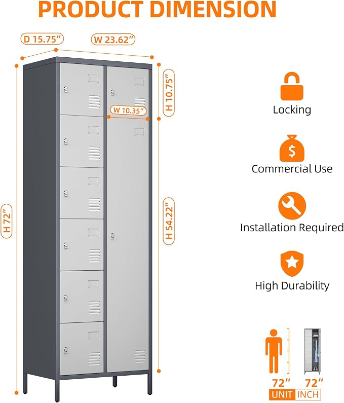 METAN Metal Locker for School Office Gym Bedroom, 8 Doors Steel Storage Locker - Image 3
