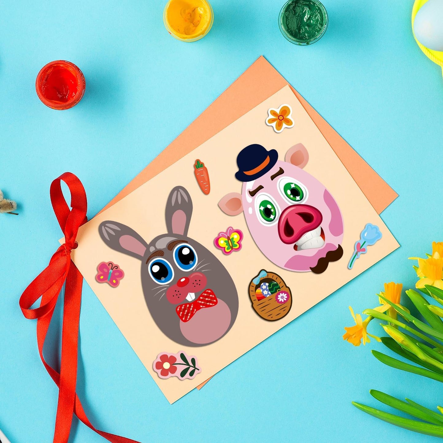 24 Sheets Easter Stickers for Kids Toddlers, Easter Basket Stuffers, Make A Face Stickers Crafts with Eggs Themed, Kids Party Favor Supplies Decorations Activities Gifts for Girls Boys