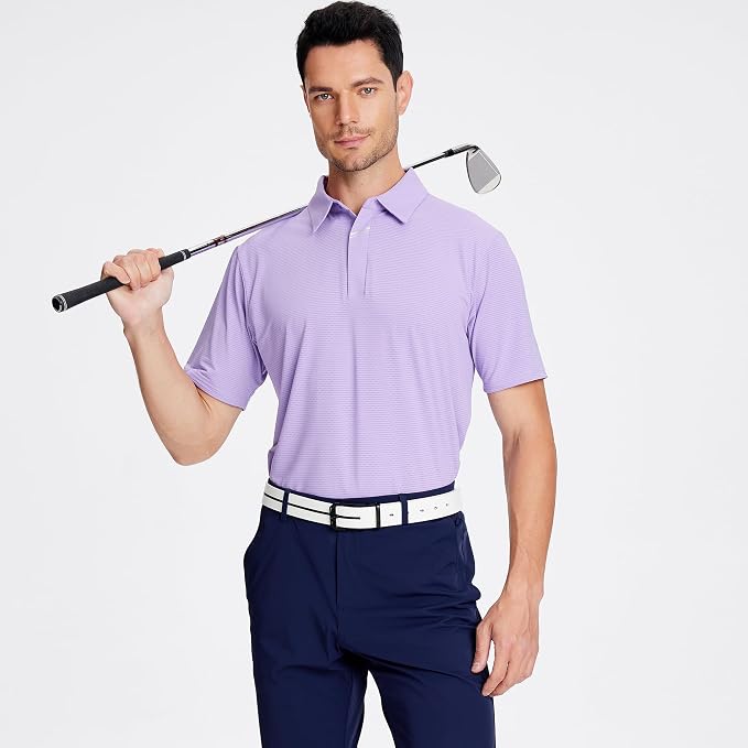 Esabel.C Jacquard Golf Shirts for Men Moisture Wicking Short Sleeve Performance - Image 5