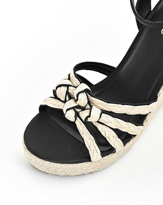 Open Toe Wedge Sandals for Women Espadrilles Platform Braided Strappy Sandals - Image 4