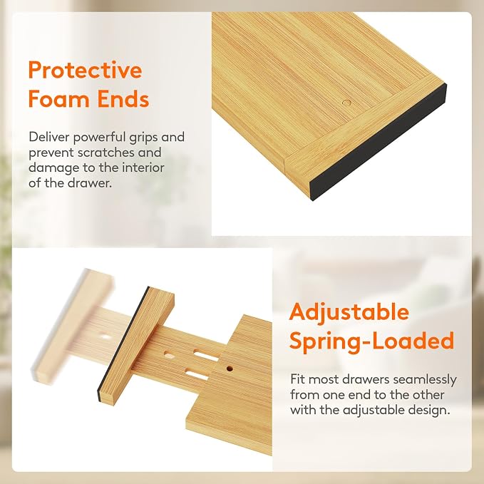Lifewit 5 Pack 4" High Bamboo Drawer Dividers, 17-21.5" Adjustable Drawer - Image 5