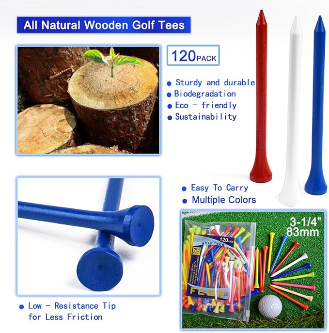 Golf Tees Professional Durable Natrual Wooden Golf Tees 3-1/4" -Pack of 120 Bulk - Image 4