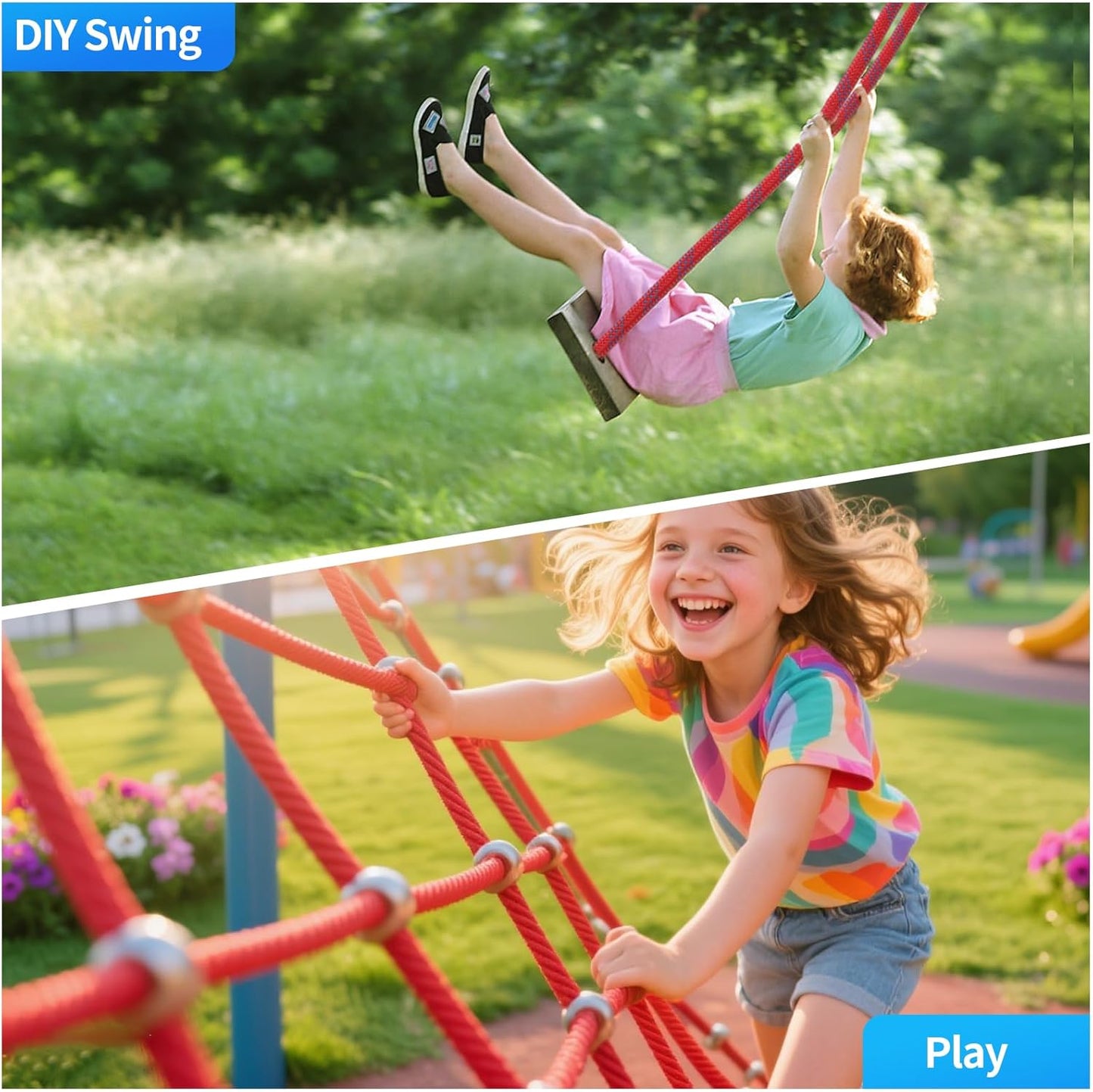 100Ft 1/2 Inch Heavy Duty Climbing Rope - for Tree Swing, Pulling, Outdoor & Gym Use (Red)