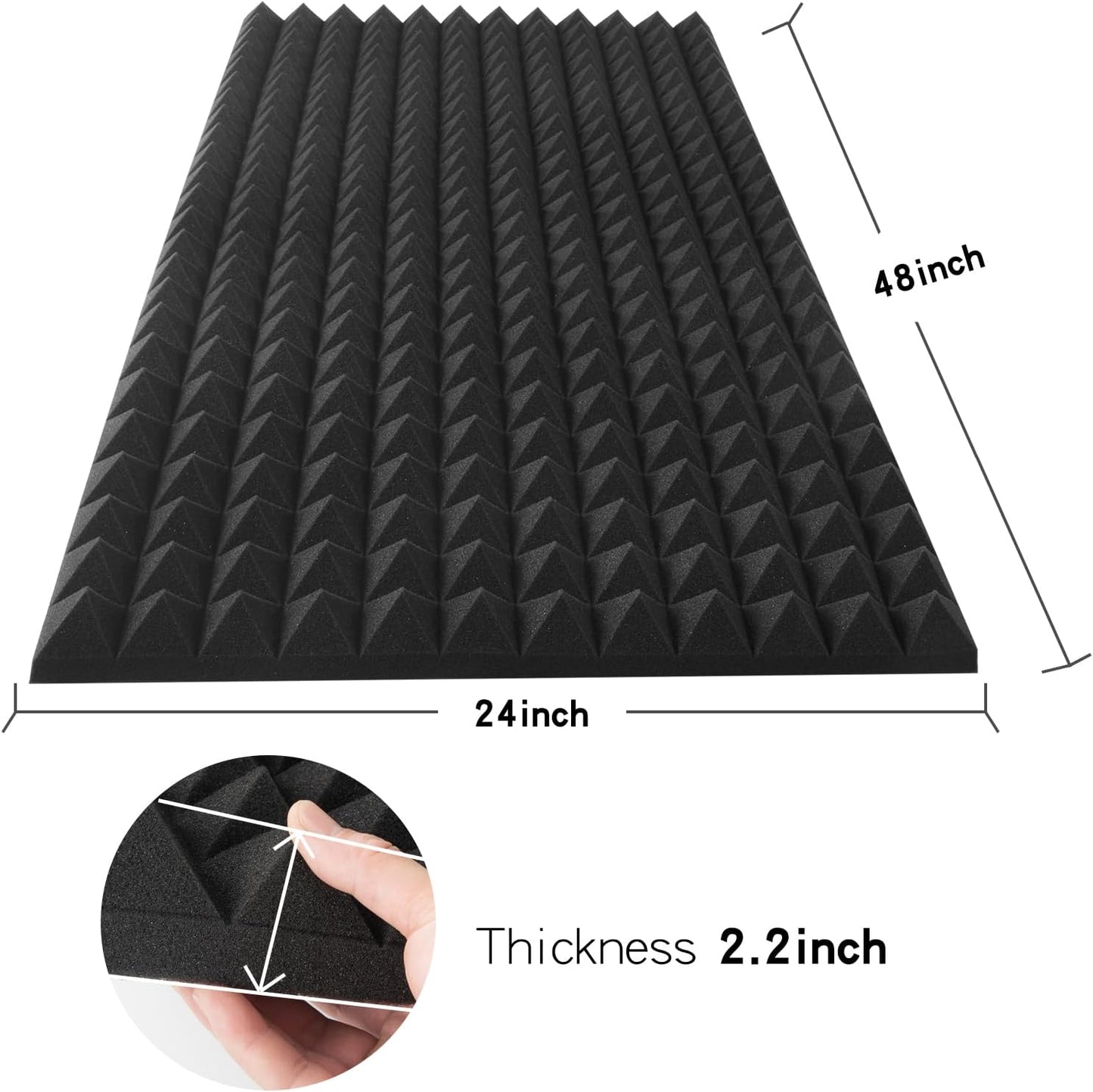 2 Pack Black Acoustic Foam Panels,48x24x2 Inch Sound Proof ,High Density Soundproof Wall Panels,Fireproof Cancelling Foam Studio (Black, 2 PCS)