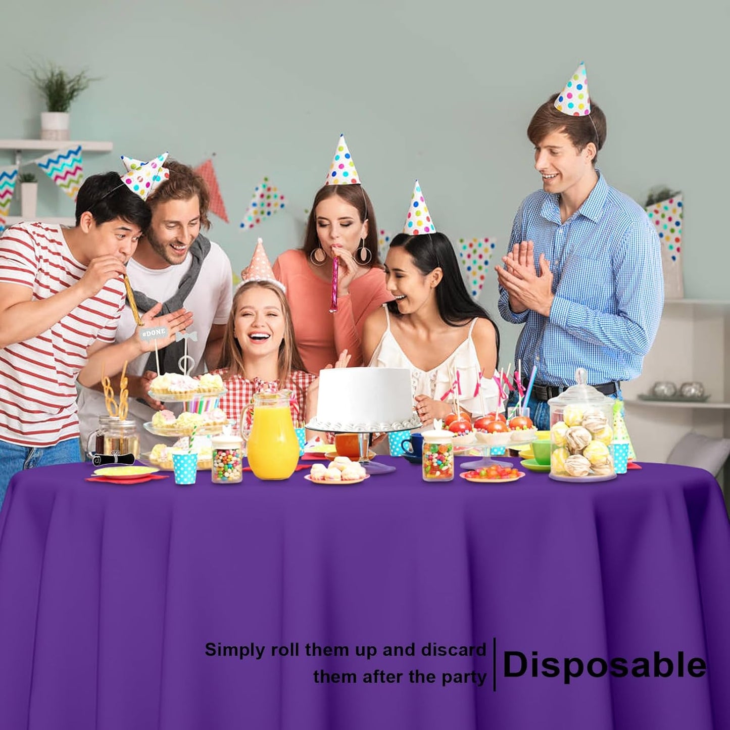 12 Pack Round Disposable Dark Purple Tablecloth, Dark Purple Plastic Table Cloths for Parties Disposable, 84x84 in Waterproof Camping Tablecloth for Birthday Party Baby Shower Picnic School