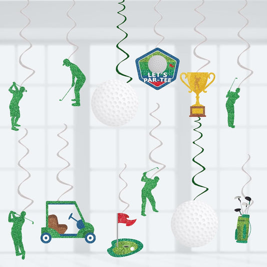 Golf Party Decorations Golf Birthday Hanging Swirls, Assembled and Ready to Use, Let's Partee Party Decor Supplies Boys Hanging Swirl Party Streamers 24pcs Golf Sports Themed Party Decor Banner