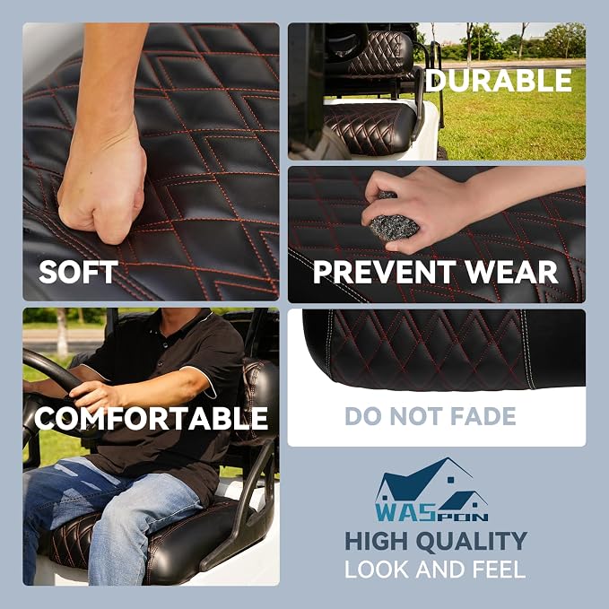 4PCS Golf Cart Diamond Seat Covers Kit, Fits EZGO RXV 2008+ Golf Cart Vinyl - Image 4