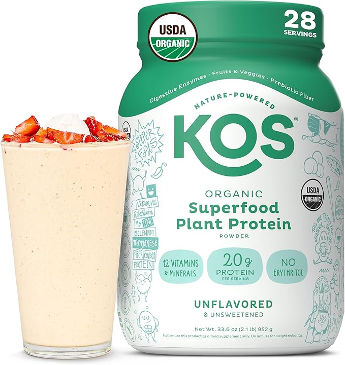 KOS Vegan Protein Powder, Unflavored & Unsweetened by KOS
