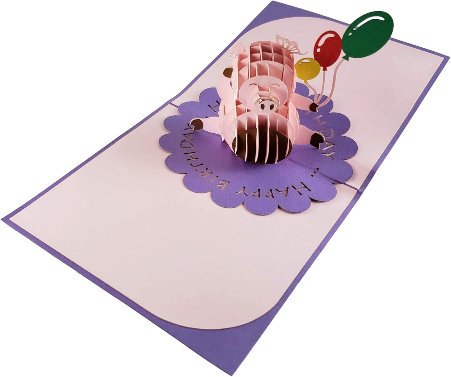 iGifts And Cards Cute Happy Pig Balloons Birthday 3D Pop Up Greeting Card - Awesome, Fun, Cool, Best Wishes, Unique, Funny, Celebration, Son, Daughter, Best Friend, BFF, Congratulations, Wow