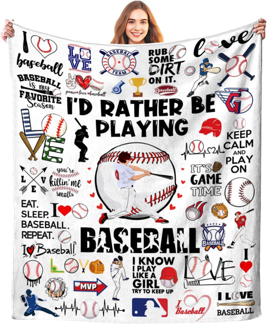 Baseball Blanket Gifts for Boys Men Coach Gifts Bedding Soft Cozy Flannel Throw for Lover Team Kids Adults 60"X50"