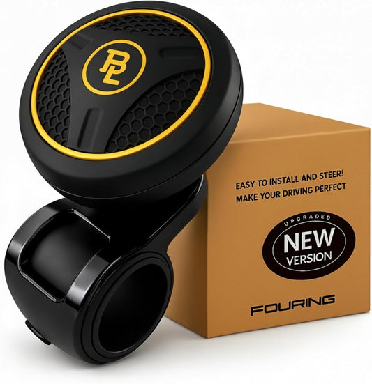 BL Steering Wheel Knob Spinner – Universal Non-Slip Fit, Die-Cast ABS & Premium Silicone Suicide Knob with Metal Ball Bearing – Ideal for Cars, Trucks, Boats (Silicone Gold)