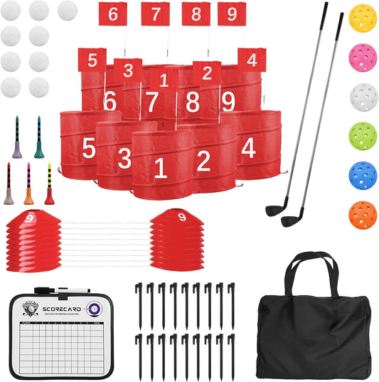 Golf Outdoor Game Portable 9-Hole Golf Course, Bring 2 ClubsOutdoor Battle Golf Game for All Ages Adults, Kids, Family. With Balls and Flag for Lawn, Beach, Camping and Park, Anywhere Practice
