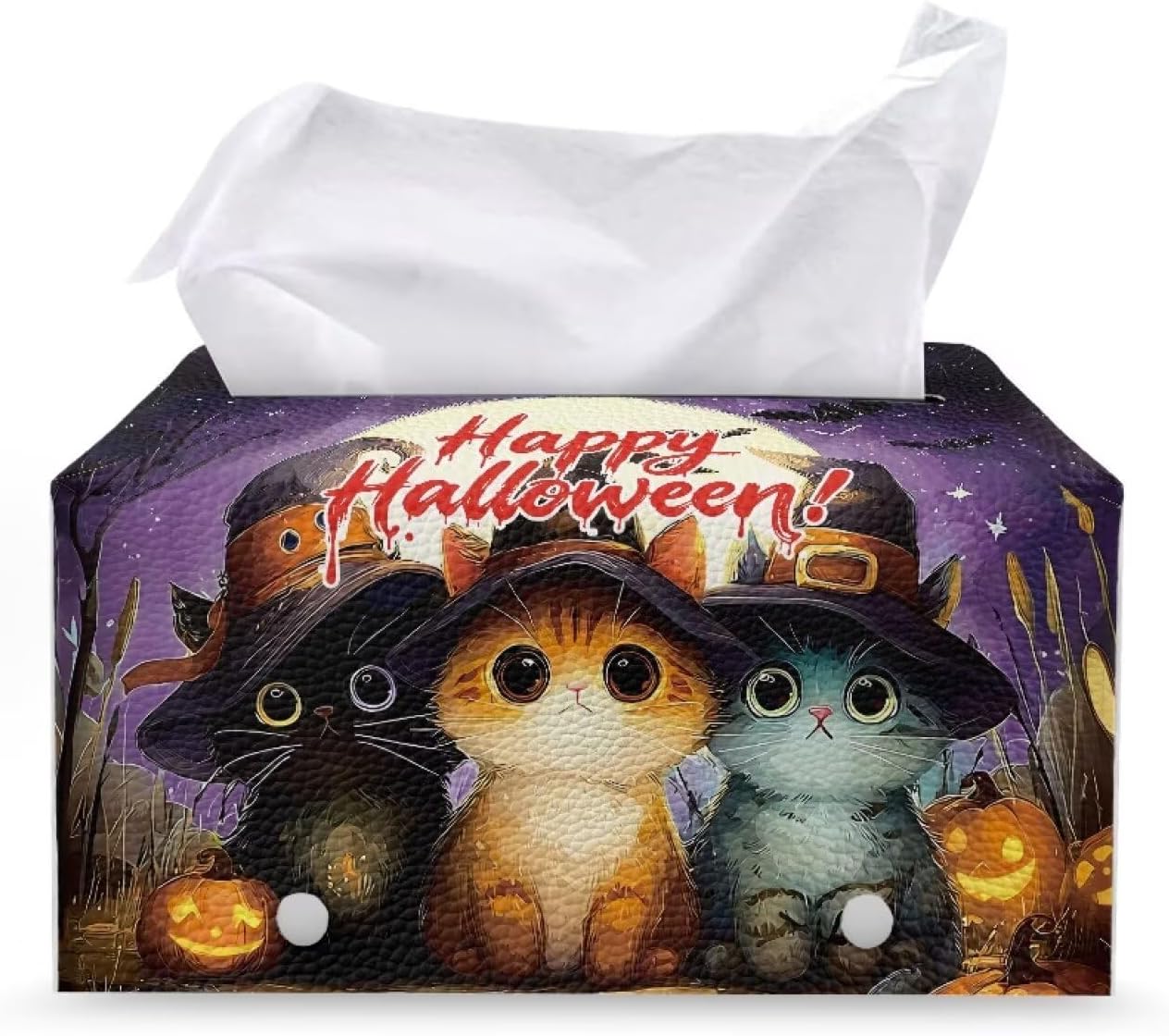 Happy Halloween Tissue Box Cover Holiday Home Decor Cute Cat Tissue Box Holder Modern Home Decor Facial Paper Organizer Holder for Office Bedroom Car Bathroom
