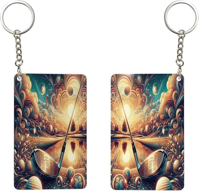 Astronaut Playing Golf Keychains Rectangular Acrylic Keychain Daily Key Ring - Image 2