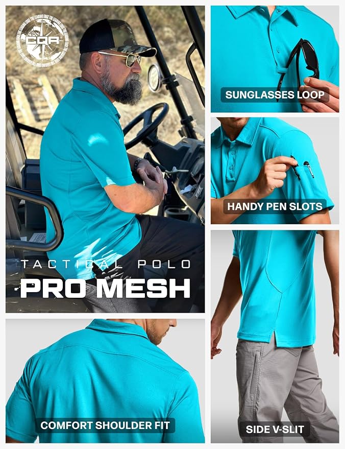 CQR Men's Polo Shirts, Tactical Short Sleeve Golf Performance Shirts, - Image 6