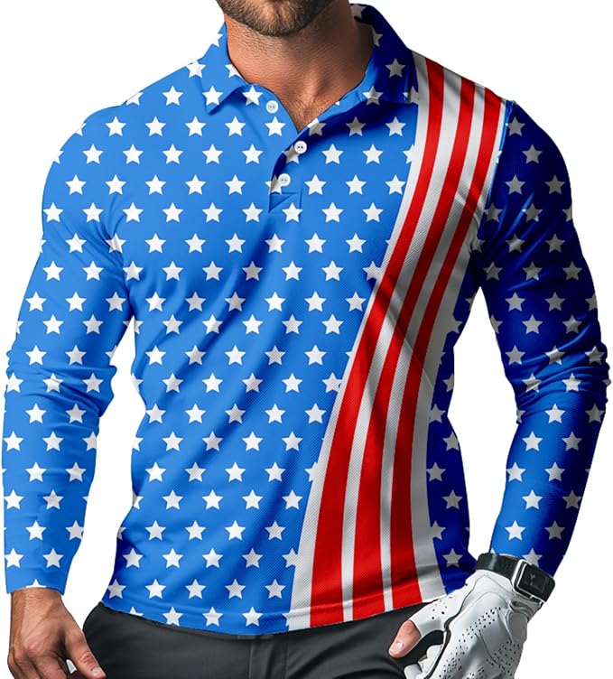 Men's Long Sleeve Golf Shirt Quick Dry 3 Button Work Fishing Outdoor Casual by SQPO