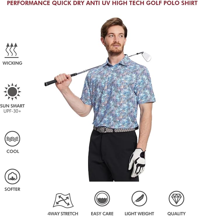 Golf Shirts for Men Dry Fit Short Sleeve Print Performance Moisture Wicking - Image 5