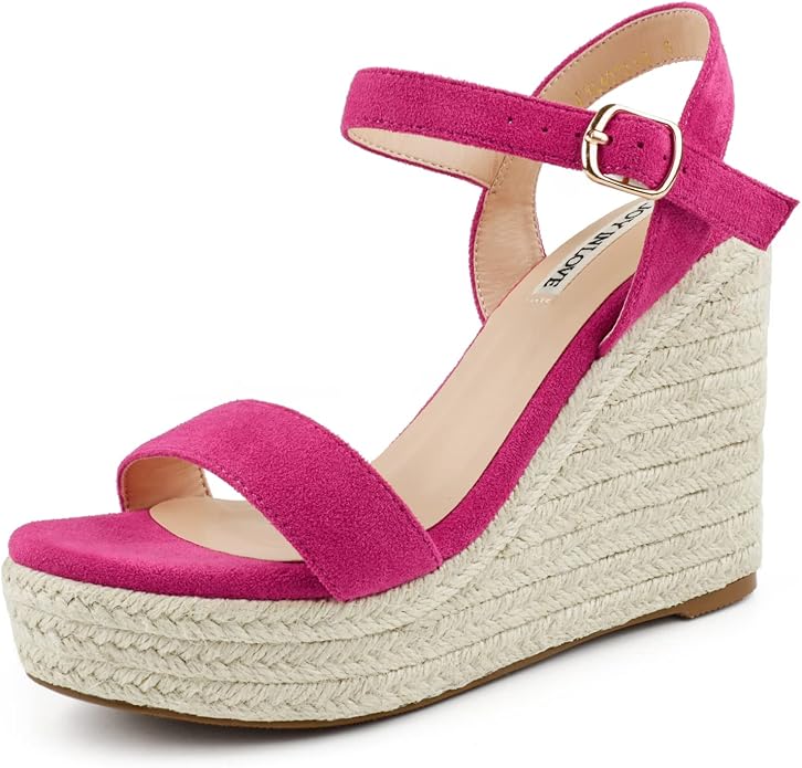 JOY IN LOVE Womens Espadrilles Wedge Sandals Platform Heels Ankle Strap Open by JOYINLOVE