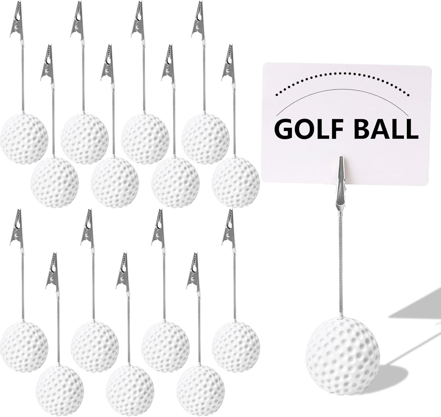 16 Pack Golf Sports Ball Base Memo Clips Card Holder Stand Note Paper Clip Pictures Display with Alligator Creative Golfball Desk Stand Paper Clip for Office Menu Wedding Party Events Decoration