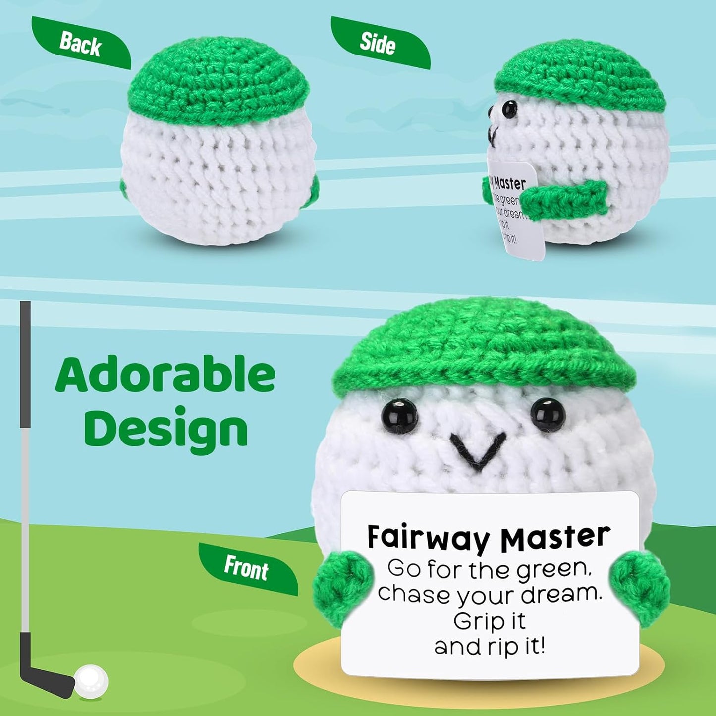 12pcs Funny Golf Gifts for Team Bulk Golf Balls with Motivational Cards Positive Handmade Mini Crochet Team Gift for Coach Women Men Coworker Birthday Christmas Party Favors