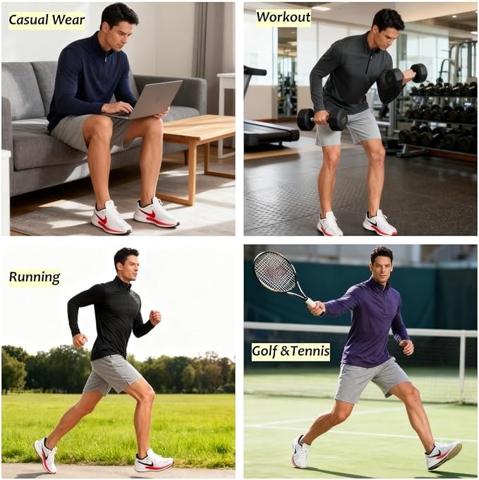 Mens Long Sleeve Shirts Quarter Zip Pullover UPF 50+ Sun Protection Wicking - Image 7
