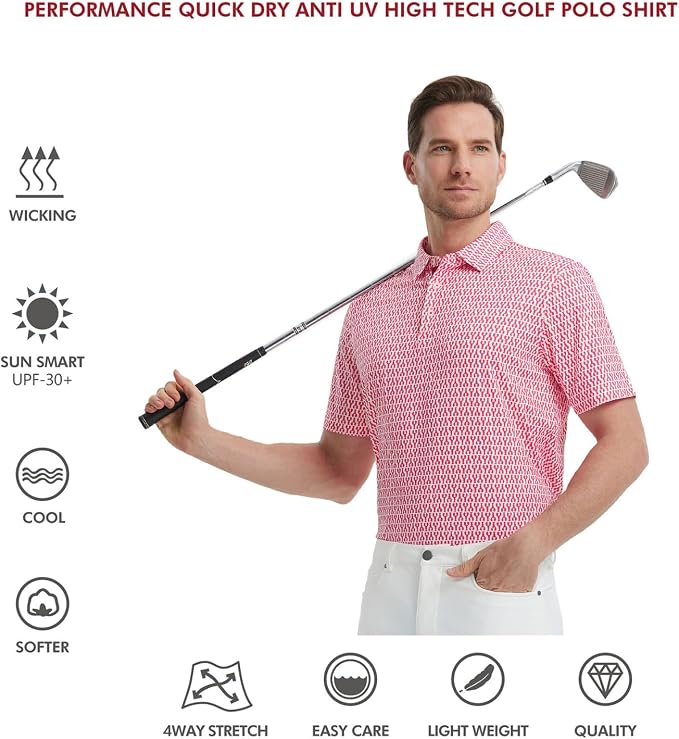 Golf Shirts for Men Dry Fit Short Sleeve Print Performance Moisture Wicking - Image 5